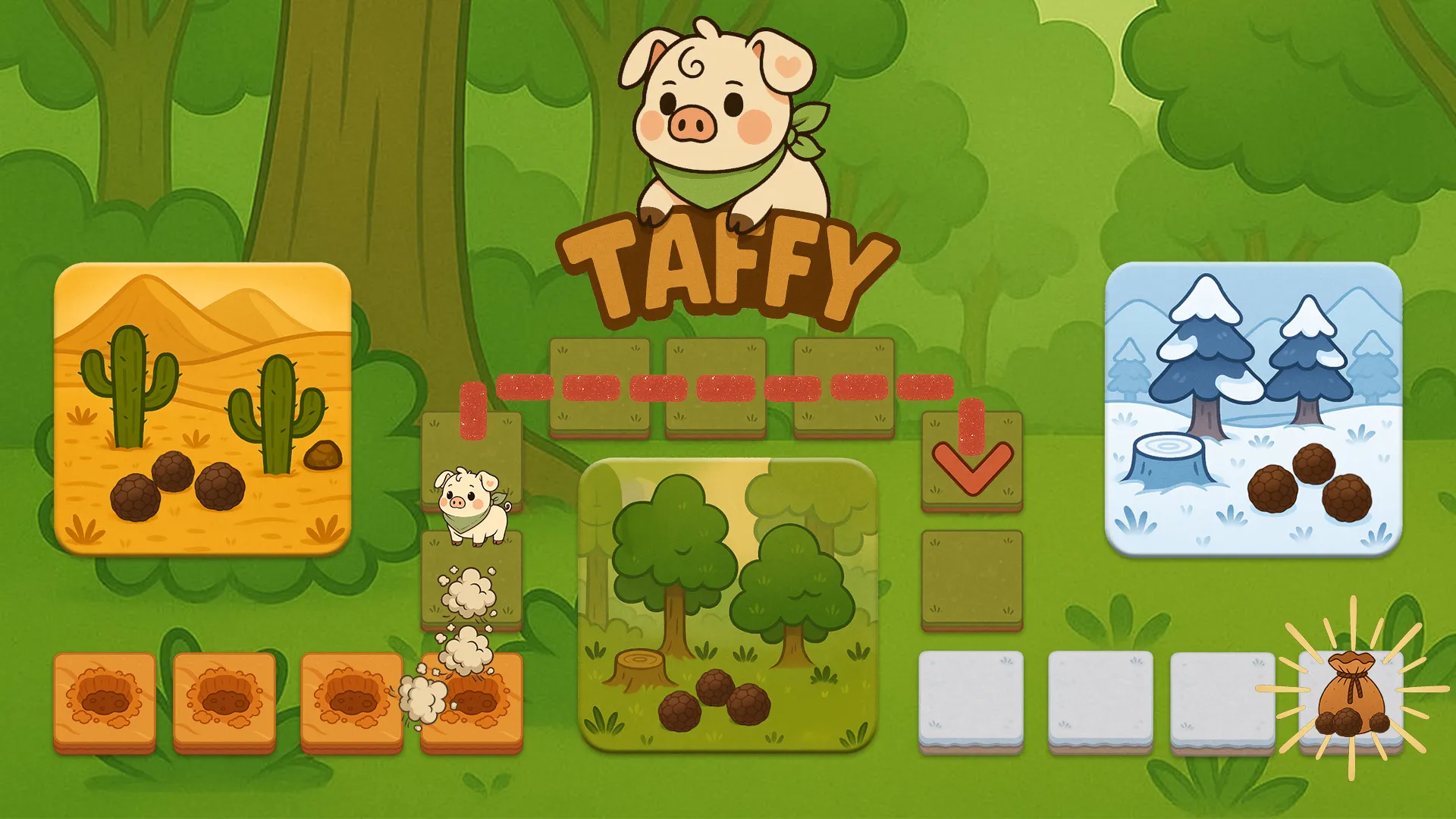 Taffy exploring a forest puzzle trail